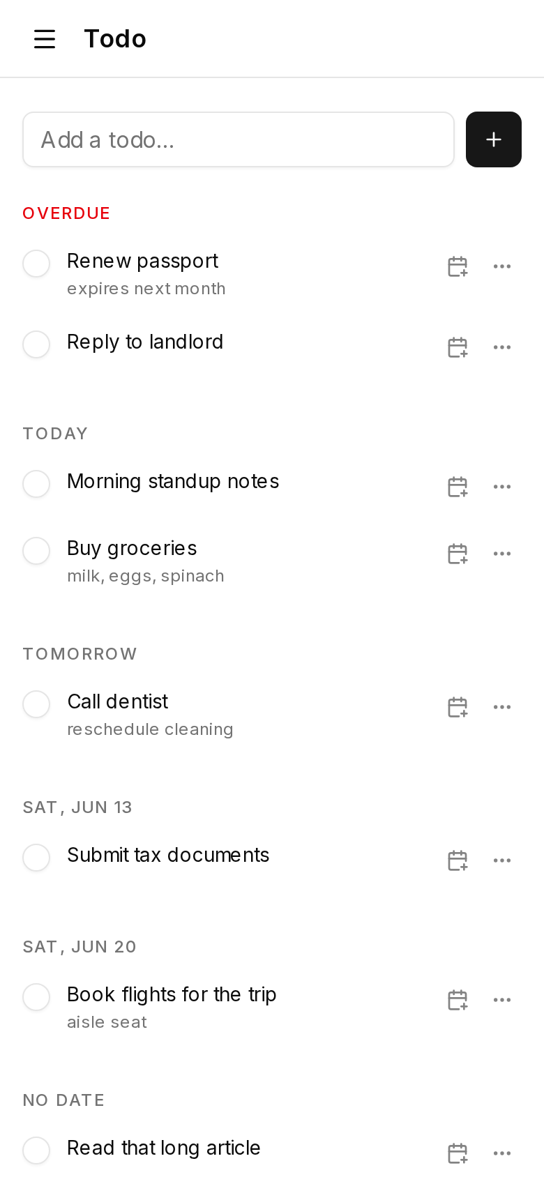 The todo list on a phone